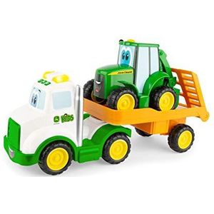 John Deere Johnny en zijn sleepwagen, speelgoedset voor transporttractor, boerderijset voor peuters, duwspeelgoed, geschikt voor jongens en meisjes vanaf 18 maanden, 2, 3 jaar