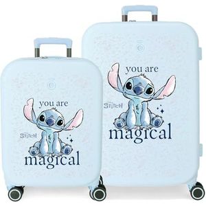 Joumma Disney Stitch, You Are Magical Kofferset, blauw, 48 x 70 x 28 cm, stijf ABS, TSA-sluiting, 116L, 7,54 kg, 4 dubbele wielen, handbagage, blauw, kofferset, Blauw, kofferset