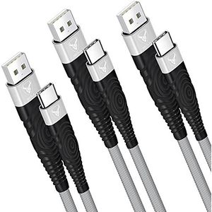 iSOUL 3 stuks USB C-kabel 15 cm + 1 m + 2 m snel opladen nylon gevlochten synchronisatie voor Samsung Galaxy S22, S21, S20, S10, S9, S8 Plus, Note 10, 9, 8, Huawei P10, P9, Google Pixel