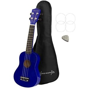 World Rhythm Sopraan ukelele – sopraanafwerking Uke beginner met draagtas, reservetouwen en vilten plectrum standaard blauw WR-303