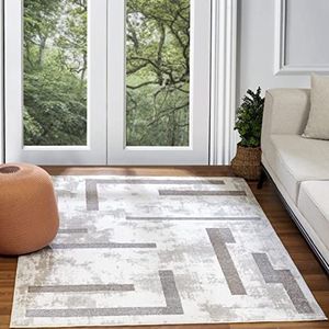 Surya Vaasa Abstract tapijt voor woonkamer, eetkamer, woonkamer, nachtkastje, modern tapijt met marmereffect, zacht, luxueus, onderhoudsvriendelijk, groot tapijt, 120 x 170 cm, wit en grijs