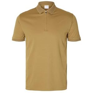 Selected Homme Slhfave Zip Ss Polo Noos Poloshirt voor heren, Brons