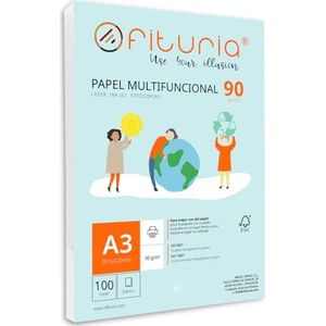 90 g A3 papier met 100 witte vellen, multifunctioneel papier voor school en werkomgeving, ideaal voor laserprinters, inkjetprinters of kopieerapparaten. Ofituria