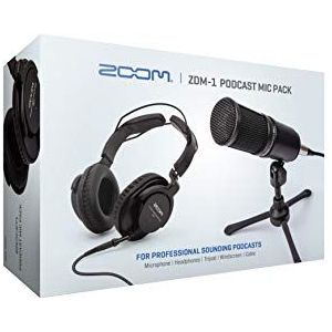 Zoom ZDM-1 Podcast-microfoon-set, dynamische microfoon, hoofdtelefoon, statief, windscherm, XLR-kabel, voor het opnemen van podcasts