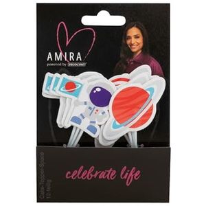 Amira powered by decocino taartdecoraties, astraonaut taartdecoratie voor muffins, taarten, cakes, kinderverjaardagen, feesten, jongens, planeten