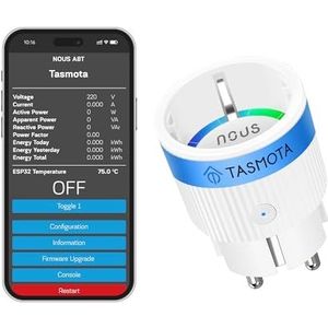 Tasmota NOUS A8T stopcontact, het kleinste WLAN-stopcontact ESP32, 10 A, mini-wifi-stopcontact met stroomverbruik, timer, compatibel met Matter, Alexa, Google Home, Assistant, MQTT, 2,4 G