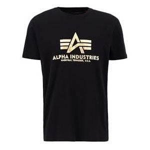 Alpha Industries Basic 100501 T-shirt voor heren, normale maat, korte mouwen, Zwart/Goud