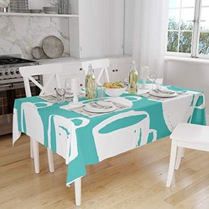 Bonamaison, Anti-schimmel, sneldrogend, vuilafstotend, machinewasbaar, 100% polyester, tafelkleed, turquoise, wit, 140 x 160 cm, ontworpen en geproduceerd in Turkije