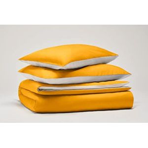 SWEET HOME Pantone™ Tweepersoons beddengoed set, 255 x 200 cm, 100% katoen, percal, 200 draden, 2-zits, dubbelzijdig oker/wit