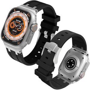 AUDEMARS Apple Watch armband 316L roestvrij staal en siliconen compatibel met Series 5 6 7 8 9 SE Ultra 42 44 45 49 mm, Roestvrij staal siliconen
