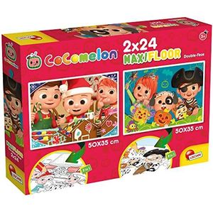 COCOMELON vloerpuzzel - Fijne Vakantie! 2 x 24 stukjes Puzzel en kleurplaat Formaat 50×35