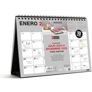Miquelrius Bureaukalender, 18 maanden, juli 2024 tot december 2025, DIN A5 (210 x 148,5 mm), ruimte om op te schrijven, dubbele spiraal met zwarte kartonnen basis, grijs