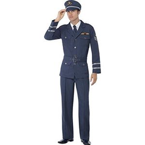 Smiffys Air Force 2e Wereldoorlog kapitein kostuum met broek, jas, M, blauw