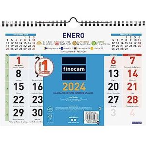 Finocam - Kalender 2024 kleur muur cijfers groot januari 2024 - december 2024 (12 maanden) Spaanse kleur