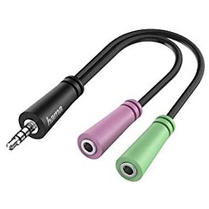 Hama Audio-adapter (10 jaar garantie, 1 jack 3,5 mm - 2 jackaansluitingen 3,5 mm, stereo, voor computer, MacBook, tablet, smartphone, 10 jaar) zwart/groen/roze
