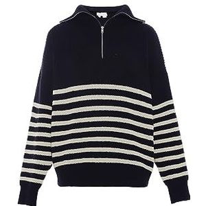 Blonda Women's Femme Tricot Tricot Tricot Demi Fermeture Éclair et Revers Montant Acrylique Marine Blanc Laine Taille M/L Pull Sweater, M, Bleu marine, M