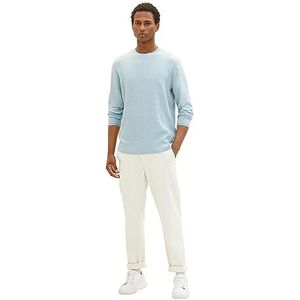 TOM TAILOR Cosy gebreide herentrui met ronde hals, 32716-light blue melange, L, 10315 - Wit mompel