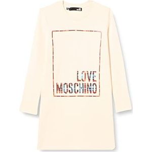 Love Moschino Damesjurk met lange mouwen met logo geruit crème, 46, Crème