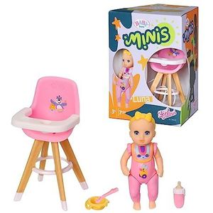 BABY born Minis 906125 Zapf Creation kinderstoel speelset met mini-pop, Luna, fles en bord