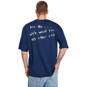 TRENDYOL Trendyol Standaard geweven T-shirt voor heren, ronde hals, herenhemd (1 stuk), Indigo