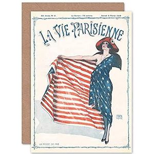 Artery8 La Vie Parijsienne Fashion 1918 Vlag Magazine Cover Verzegeld Groeting Card Plus Envelop Blank Inside Fashion USA Vlag Magazine Cover