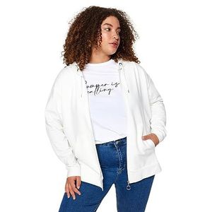 Trendyol Sweat-shirt à manches longues pour femme - Coupe décontractée - Grande taille, ecru, 3XL (grande taille)