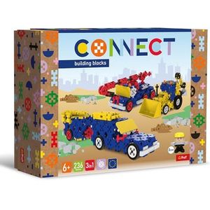 Trefl - Connect: Bouwstenen 3-in-1 set, bouwvoertuigen/SUV's met aanhanger - 236 delen: 231 stenen + figuur 5 bricks, voor volwassenen en kinderen vanaf 6 jaar