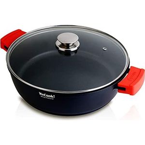 WECOOK! Ecostone Xtra Dupon Inductie-steelpan met glazen deksel, anti-aanbakglas, milieuvriendelijk, PFOA-vrij, gesmolten aluminium, 5 mm dik, 7,5 cm hoog, handgrepen van siliconen, glaskeramiek, gas