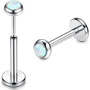 ADRAMATA 2 stuks G23 titanium lippiercing, labret, piercing zonder schroefdraad, Medusa Monroe, lipstaaf, oorbellen, neusstuds, conch piercing, tragus, helix, Titanium opaal