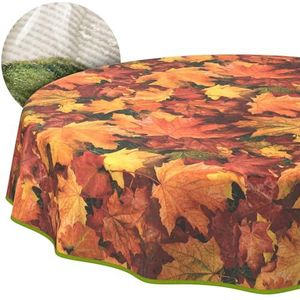 Afwasbaar tafelzeil, lotuseffect, waterafstotend, voor binnen en buiten, rond, 140 cm, met zoom (omzoomd), herfst, esdoorn
