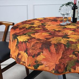 Afwasbaar tafelzeil, lotuseffect, waterafstotend, voor binnen en buiten, rond, 140 cm, met zoom (omzoomd), herfst, esdoorn