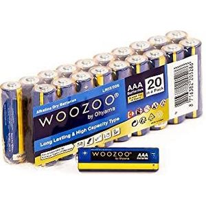 Woozoo by Ohyama, AAA Alkaline batterijen (set van 20), 1.5V, 1250mAh, langdurig vermogen, 10 jaar houdbaar, Voor kleine elektrische toestellen - Dry Cell Battery LR03 - Blauw