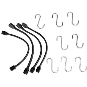 COGEX - Platte spanners, elastische spanners - Rubberen spanner - Lengte: 35 cm - Set van 8 stuks - Afneembare haken - S-haken - 4 spankabels en 8 haken - Eenvoudig te gebruiken