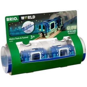 BRIO World - 33970 - Metro en tunnel fosforescerend - voor houten spoorbaan - magnetisch bevestigingssysteem - speelgoed voor jongens en meisjes vanaf 3 jaar