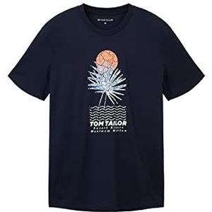 TOM TAILOR 1036430 T-shirt voor heren, zomerprint, 1 stuk, 10668 - Sky Captain Blue