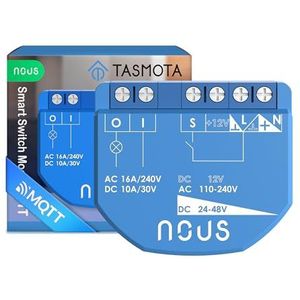 NOUS WiFi Smart Switch Module met Tasmota, AC 16A/DC 10A, ESP32, temperatuursensor, matte ondersteuning en MQTT, 1-kanaal, droge contacten, compatibel met Alexa, Home Assistant, Google Home,