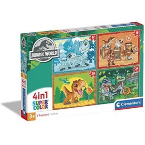 Clementoni Supercolor Jurassic World-4 12,16,20 en 24 delen kinderen 3 jaar, cartoon-puzzel gemaakt in Italië, meerkleurig, 21521