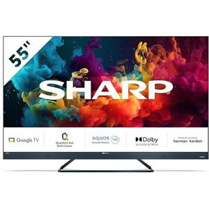 Sharp QLED 144 Hz 55FQ5EG - Google TV de 55"" (4K Ultra HD, 4X HDMI 2.1, 2 x USB, Bluetooth), Dolby Vision IQ, Google Assistant, Chromecast, Haut-parleurs Premium Harman 2 x 15 W, aluminium gris
