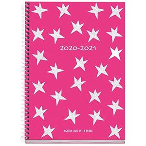 Agatha Ruiz de la Prada Sparkle schoolagenda 2020-2021, Catalaans, weekoverzicht, papier, 70 g, hard karton, afmeting 155 x 213 mm, roze