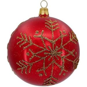 Ornex Sierset (Ø 8 cm) van geblazen en met de hand versierd glas voor kerstboom, rood, goud, 6 ballen Ø 8 cm, 6 stuks