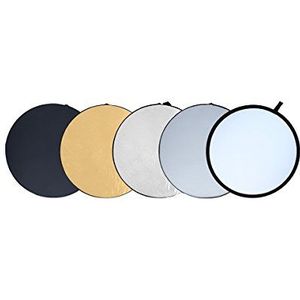 Rollei Professionele 5-in-1 opvouwbare reflector 80 cm ronde opvouwbare reflector met verschillende hoezen (diffuser en reflector zilver, goud, wit en zwart) voor portret- en productfotografie