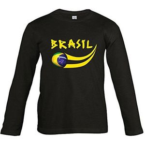 Supportershop T-shirt voor kinderen, zwart, lange mouwen, Brazilië, T-shirt voor kinderen, LS, Brazilië, zwart