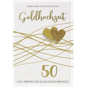 Perleberg Gouden trouwkaart met hart - Lifestyle Collection - Wenskaart voor bruiloft - huwelijkscadeau met envelop - 11,6 x 16,6 cm