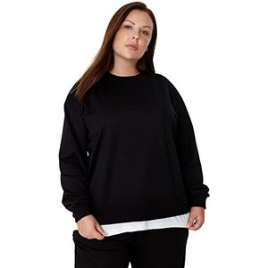 Trendyol Sweat-shirt basique à col rond surdimensionné pour femme Grande taille, Noir, 4XL grande taille