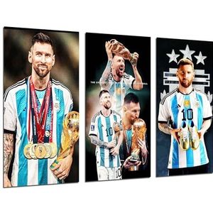 Cuadros Cámara Set van 3 decoratieve posters voor woonkamer, slaapkamer, voetbal, Messi, Argentinië, 97 x 62 cm