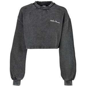 Urban Classics Sweat-shirt court à col rond en tissu éponge brodé pour femme, Noir, 4XL