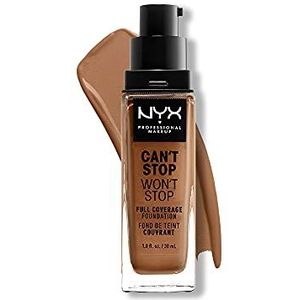 NYX Professional Makeup Can't Stop Won't Stop Full Coverage Foundation, langdurig, waterbestendig, veganistische formule, matte teint, kleur: warme caramel