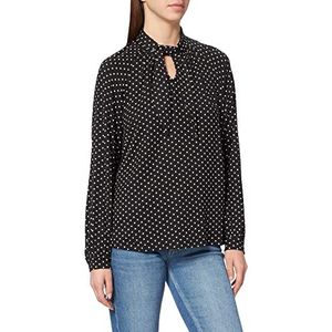 Noa Noa Dames gestippeld jersey, lange mouwen blouse, zwart bedrukt