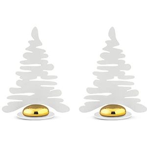 Alessi Barkplace Tree BM16S2 W – set met twee plaatskaartjes in de vorm van een kerstboom, van gekleurd staal met epoxyhars, wit met porseleinen magneet