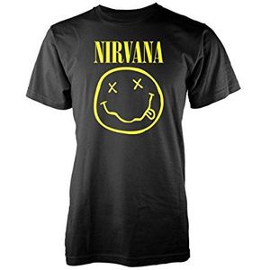 Nirvana Smiley Logo T-shirt voor dames, korte mouwen, zwart, regular / standaard pasvorm, zwart.
